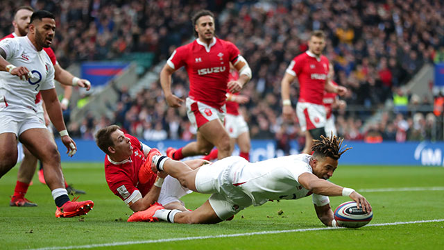 Anthony Watson scores for England v Wales during 2020 Six Nations