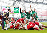 Cian Healy scores Ireland's fourth try against Wales