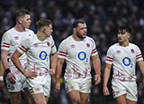 England players react after conceding a try during the France match in 2023 Six Nations
