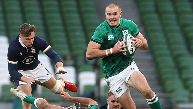 Jacob Stockdale in action for Ireland v Scotland during 2020 Autumn Nations Cup