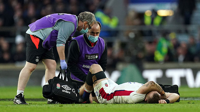 Luke Cowan Dickie is injured during England v Wales match in 2022 Six Nations