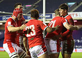 Wales celebrate a try against Scotland during 2021 Six Nations