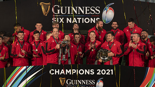 Wales celebrate winning the 2021 Six Nations Championship
