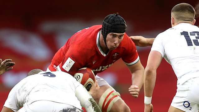 Adam Beard in action for Wales v England during 2021 Six Nations