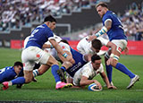 Alex Mitchell scores a try for England against Italy in 2024 Six Nations