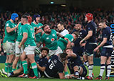 Andrew Porter celebrates a try for Ireland v Scotland in 2024 Six Nations