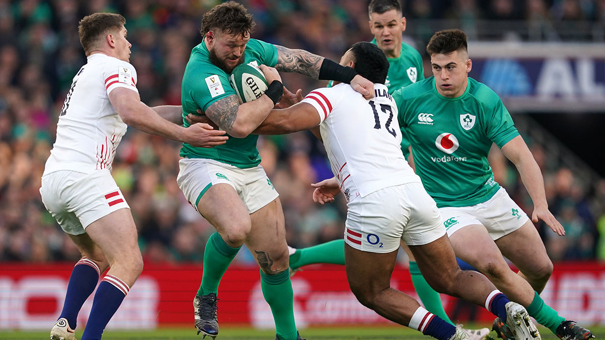 Andrew Porter in action for Ireland v England during 2023 Six Nations