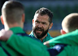 Andy Farrell talks to Ireland players before match against Wales in 2020 Six Nations