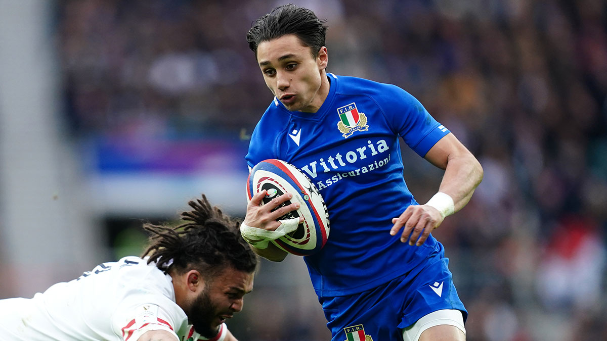 Ange Capuozzo in action for Italy against England during 2024 Six Nations