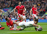 Anthony Watson scores for England v Wales during 2020 Six Nations