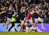 Blair Kinghorn breaks clear to score a try for Scotland v Wales in 2023 Six Nations