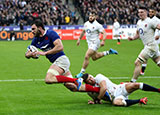 Charles Ollivon dives in to score a try for France v England in 2020 Six Nations