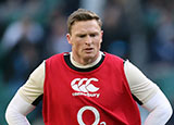 Chris Ashton talks with Eddie Jones during an England training session