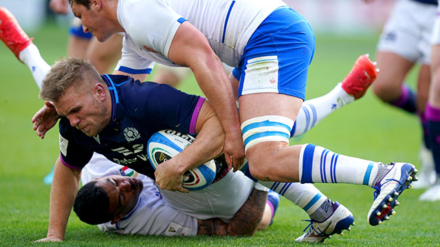 Chris Harris scores a try for Scotland against Italy in 2022 Six Nations