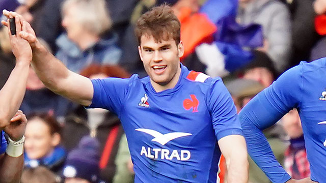 Damian Penaud celebrates for France against Scotland in 2022 Six Nations