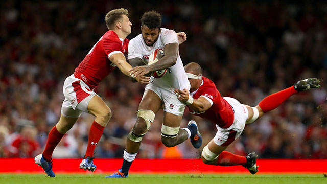 Dan Biggar tackles Courtney Lawes in a Wales versus England game