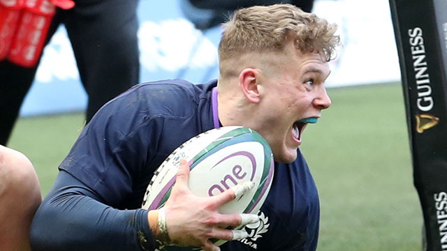 Darcy Graham scores a try for Scotland against Wales in 2019 Six Nations