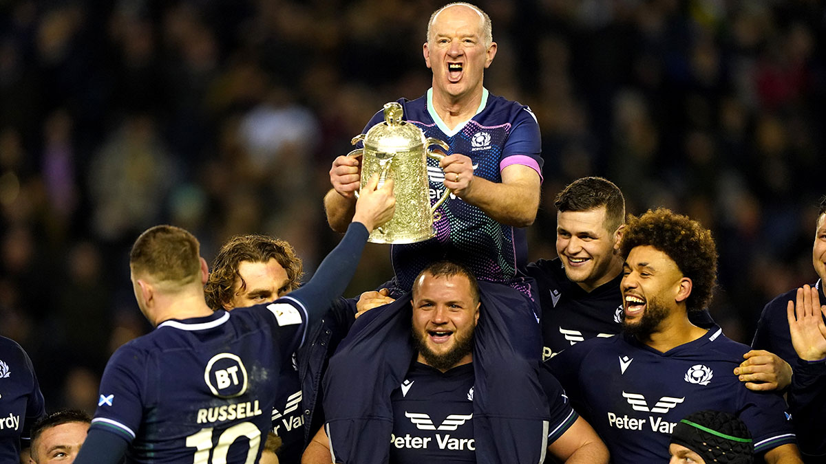 Dr James Robson holds Calcutta Cup after Scotland victory over England in 2024 Six Nations