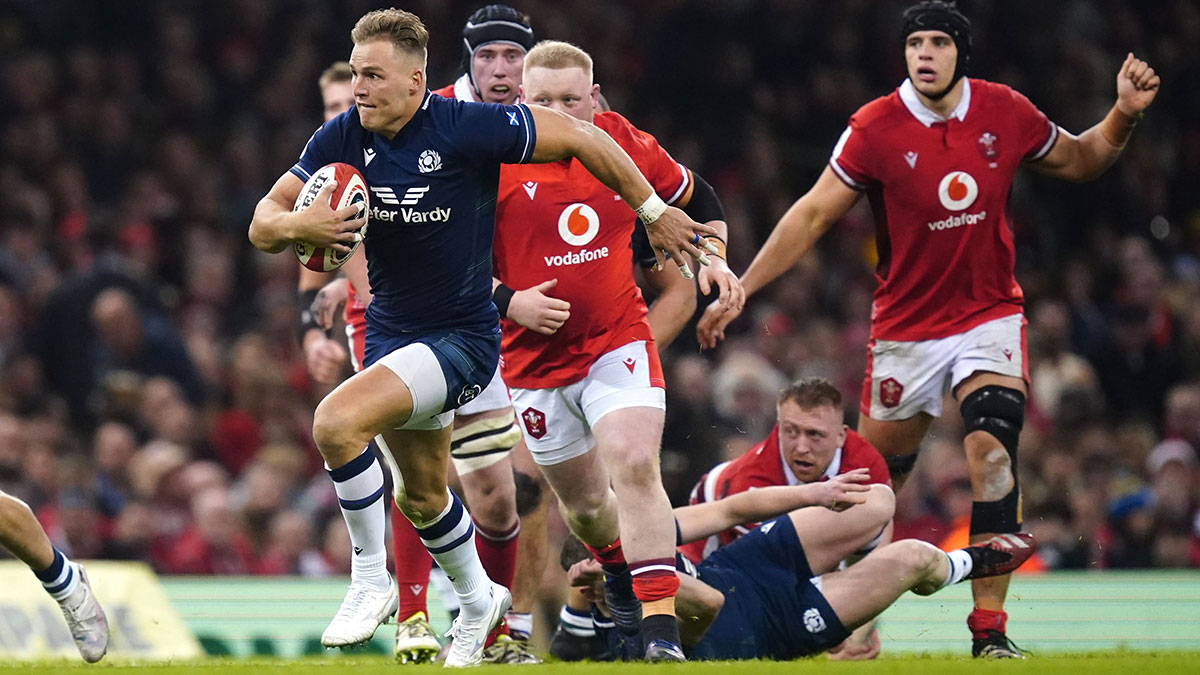 Duhan van der Merwe in action for Scotland against Wales during 2024 Six Nations