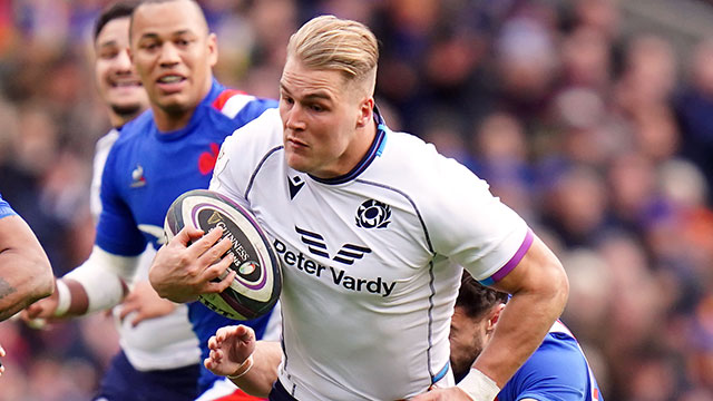 Duhan van der Merwe in action for Scotland v France in 2022 Six Nations