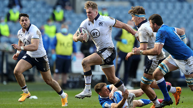 Duhan van der Merwe in action for Scotland v Italy during 2021 Six Nations