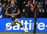 Duhan van der Merwe scores a third try for Scotland v England in 2024 Six Nations