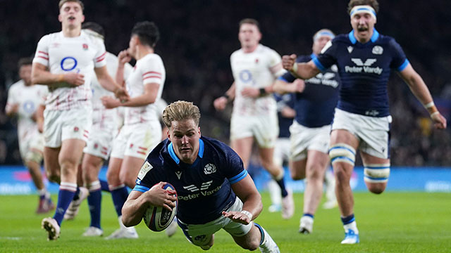Duhan van der Merwe scores a wonder try for Scotland against England during 2023 Six Nations 640