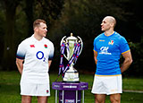 Dylan Hartley and Sergio Parisse with Six Nations trophy