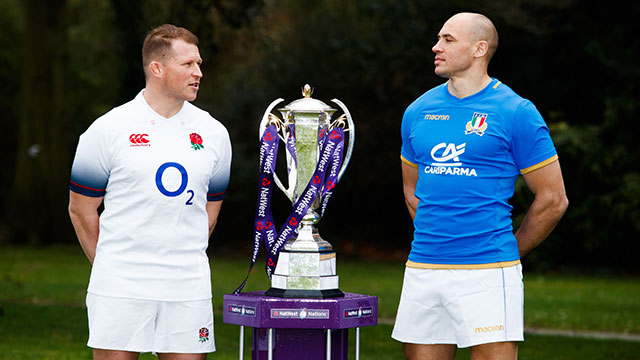 Dylan Hartley and Sergio Parisse with Six Nations trophy