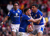 Edoardo Padovani celebrates scoring a try for Italy against Wales in 2022 Six Nations