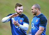 Elliot Daly and Jonathan Joseph during a training session at Pennyhill Park