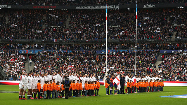 England and France line up at Stade de France during 2020 Six Nations