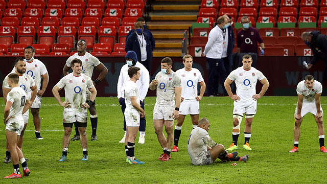 England players after being beaten by Wales in 2021 Six Nations