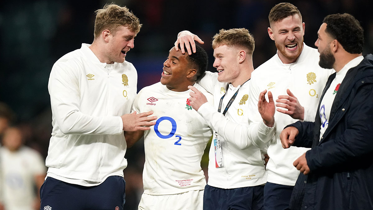 England players celebrate win over Ireland in 2024 Six Nations