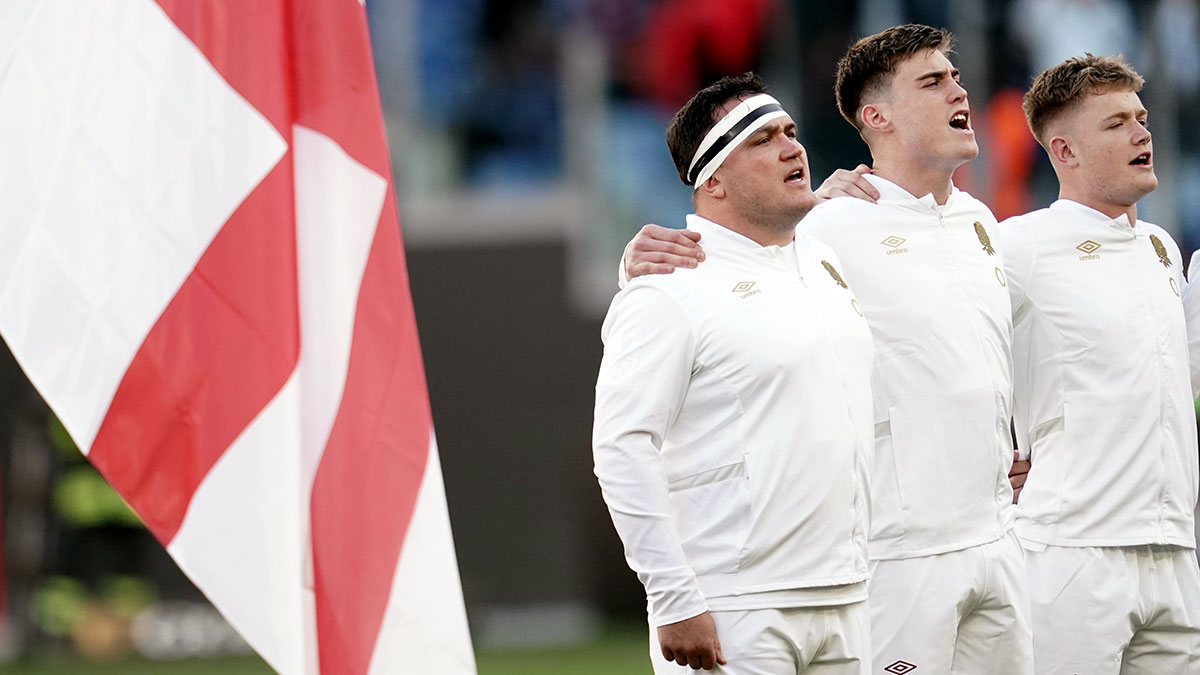 England players line up for anthems in Italy match during 2024 Six Nations