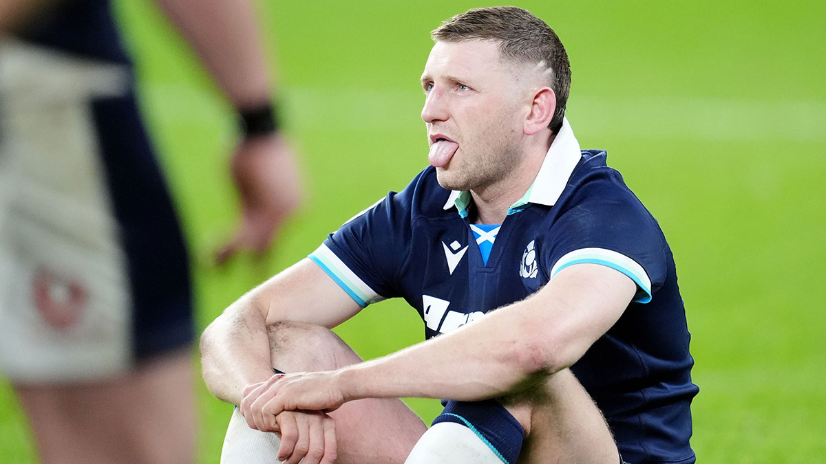 Finn Russell at England v Scotland match during 2025 Six Nations