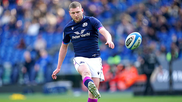 Finn Russell kicks a penalty for Scotland against Italy in 2022 Six Nations