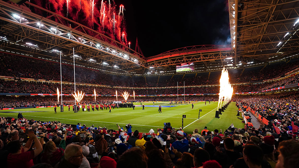 Fireworks at Principality Stadium before Wales v France match in 2022 Six Nations