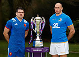 France and Italy captains next to Six Nations trophy