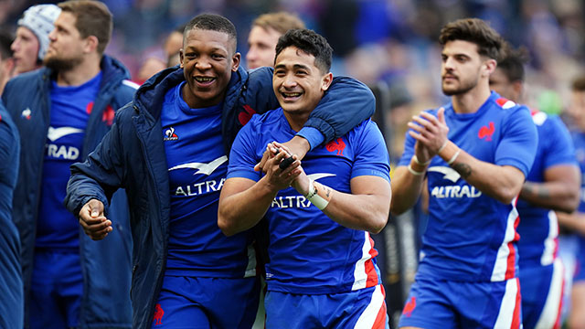 France players celebrate after beating Scotland in 2022 Six Nations