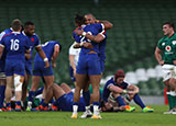 France players celebrate beating Ireland in 2021 Six Nations