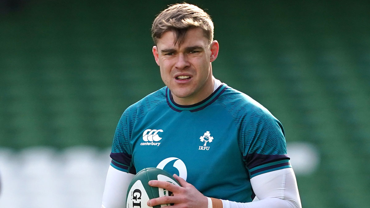 Garry Ringrose at an Ireland training session during 2024 Six Nations