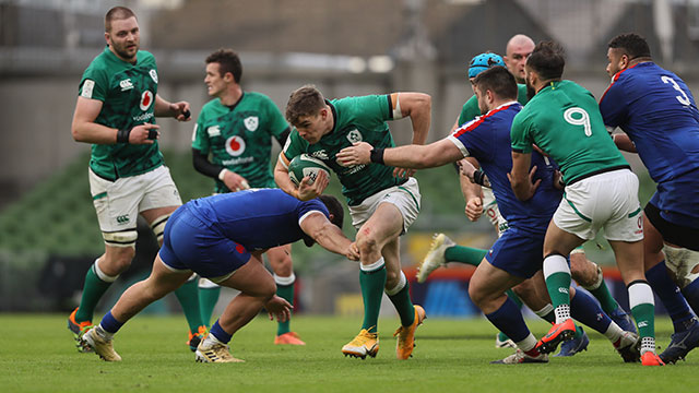 Garry Ringrose in action for Ireland against France during 2021 Six Nations
