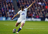 George Ford kicks ball during Scotland v England match in 2024 Six Nations