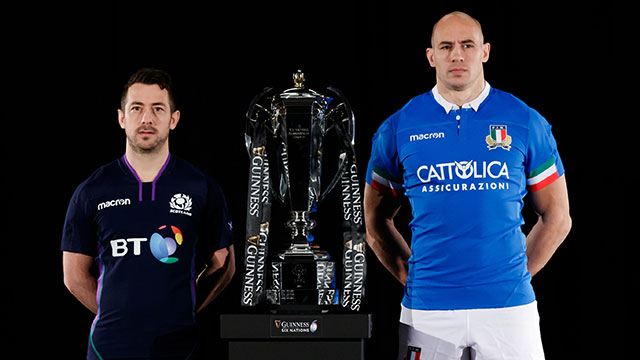 Greig Laidlaw standing next to Sergio Parisse at the 2019 Six Nations launch
