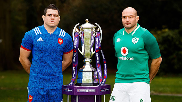 Guilhem Guirado and Rory Best with Six Nations trophy