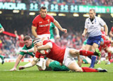 Hadleigh Parkes scores a try for Wales v Ireland in 2019 Six Nations