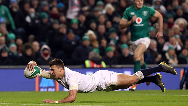 Henry Slade scores his second try for England v Ireland in Six Nations