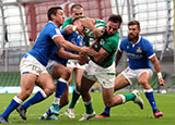 Hugo Keenan scores the first of his two tries for Ireland v Italy in 2020 Six Nations