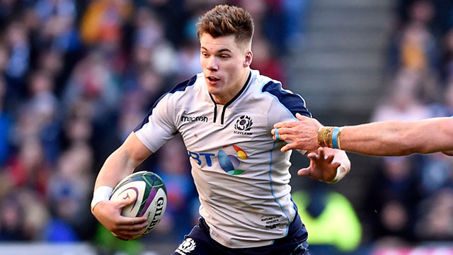 Huw Jones in action for Scotland v Italy in 2019 Six Nations